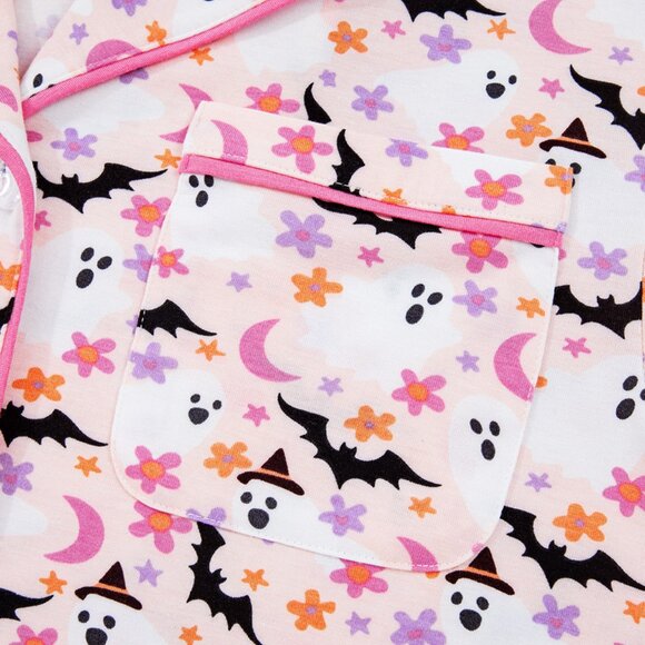 Halloween Ghost Print Button Up Top and‎ Pants Lounge Set - Picture 8 of 11